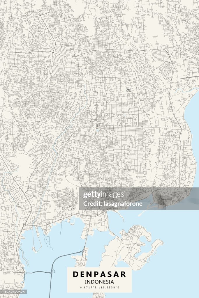Denpasar, Bali, Indonesia Vector Map
