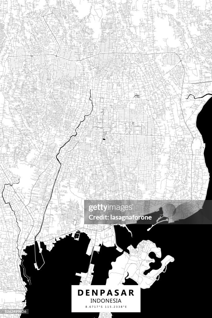 Denpasar, Bali, Indonesia Vector Map