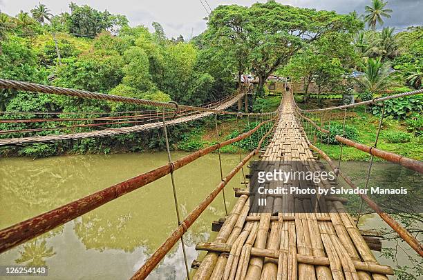 hanging bridge, loboc river, bohol - bohol philippines stock pictures, royalty-free photos & images