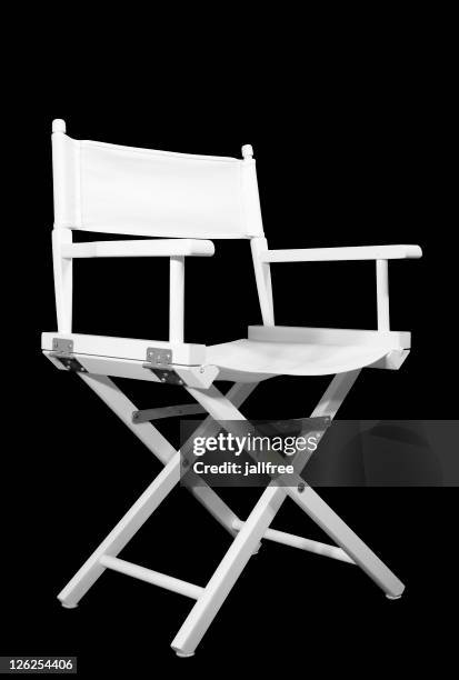 white directors chair on black background with path - director's chair stock pictures, royalty-free photos & images