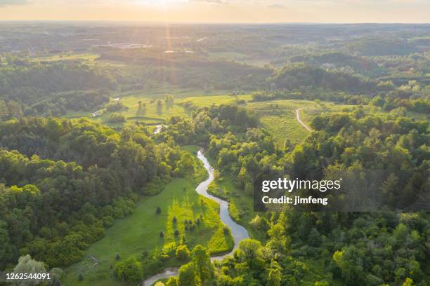 william granger greenway bij boyd conservation park in de zomer, woodbridge, ontario, canada - garden bridge stockfoto's en -beelden