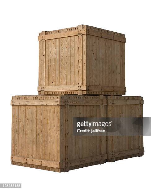 large stacked wooden packing crates on white - crate stock pictures, royalty-free photos & images