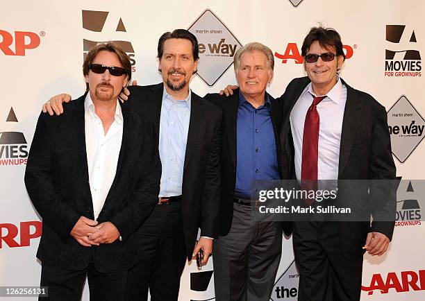 Emilio Estevez, Ramon Estevez, Martin Sheen and Charlie Sheen attend AARP's Movies For Grown Ups Film Festival screening of "The Way" at Nokia...