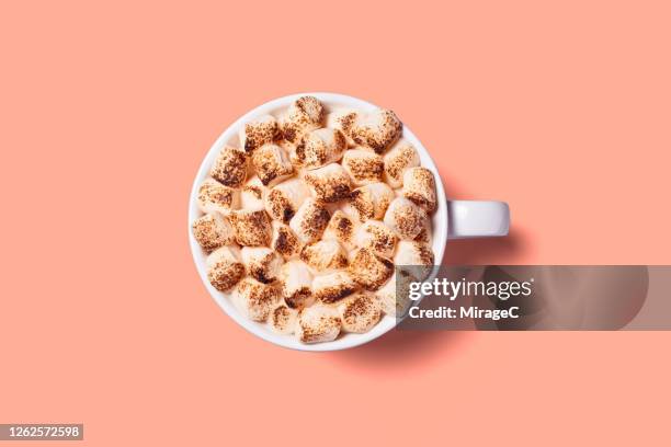 roasted marshmallows on hot chocolate - marshmallow fotografías e imágenes de stock