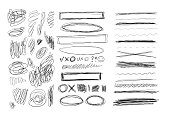 Set of hand drawn lines. Scribble with a pen, stripes with a pencil. Black abstract elements for design. Stock vector isolated on white background. Scratch lines texture, pencil or pen handwriting, linear sketch, design elements.