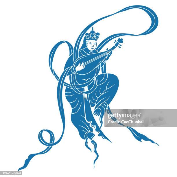 stockillustraties, clipart, cartoons en iconen met flying apsaras (china paper-cut patronen) - apsara