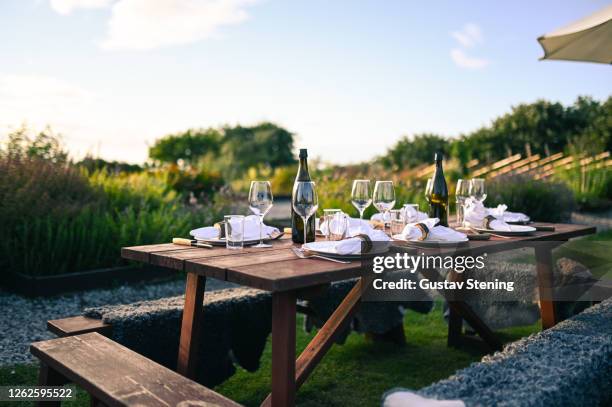 det dinner table in garden - grounds imagens e fotografias de stock