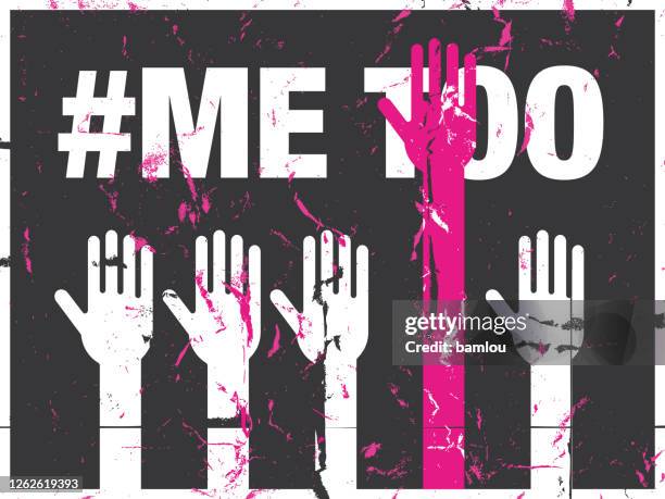 me too concept - hands up auf grunge hintergrund - metoo stock-grafiken, -clipart, -cartoons und -symbole