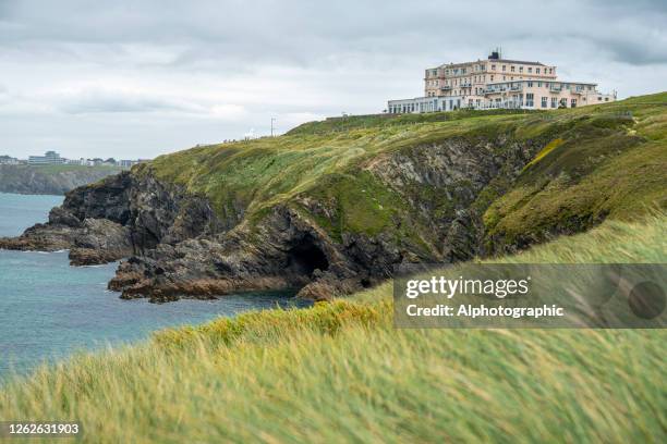 the atlantic hotel, newquay - headland stock pictures, royalty-free photos & images