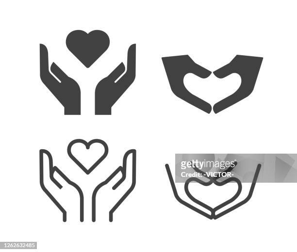 illustrazioni stock, clip art, cartoni animati e icone di tendenza di mani con forma a cuore - icone illustrazione - donazione