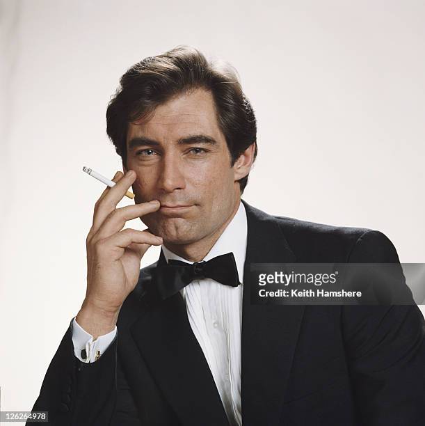 Welsh actor Timothy Dalton poses as 007 in a publicity still for the 1987 James Bond film 'The Living Daylights', 1986.
