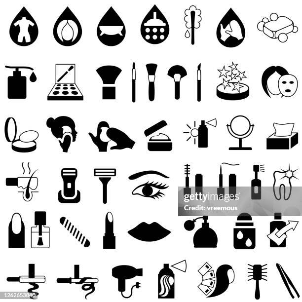 ilustraciones, imágenes clip art, dibujos animados e iconos de stock de iconos de cosméticos, maquillaje y productos de belleza - base de maquillaje