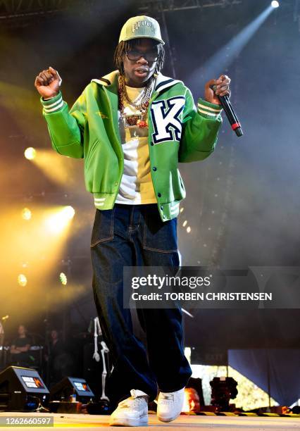 Nigerian singer, songwriter and rapper Rema performs on the Arena Stage during Roskilde Festival 2023 music festival on June 28, 2023. Roskilde...