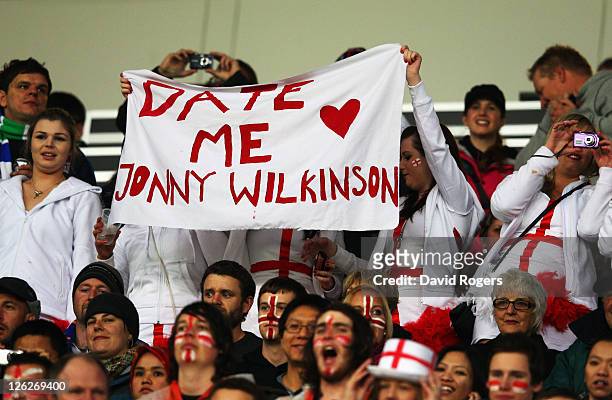 England fans enjoy the atmosphere ahead of the IRB 2011 Rugby World Cup Pool B match between England and Romania at Otago Stadium on September 24,...
