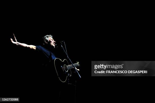British singer Roger Waters, bassist and founding member of former rock band Pink Floyd, performs on stage in Santiago, on March 2 during his "The...