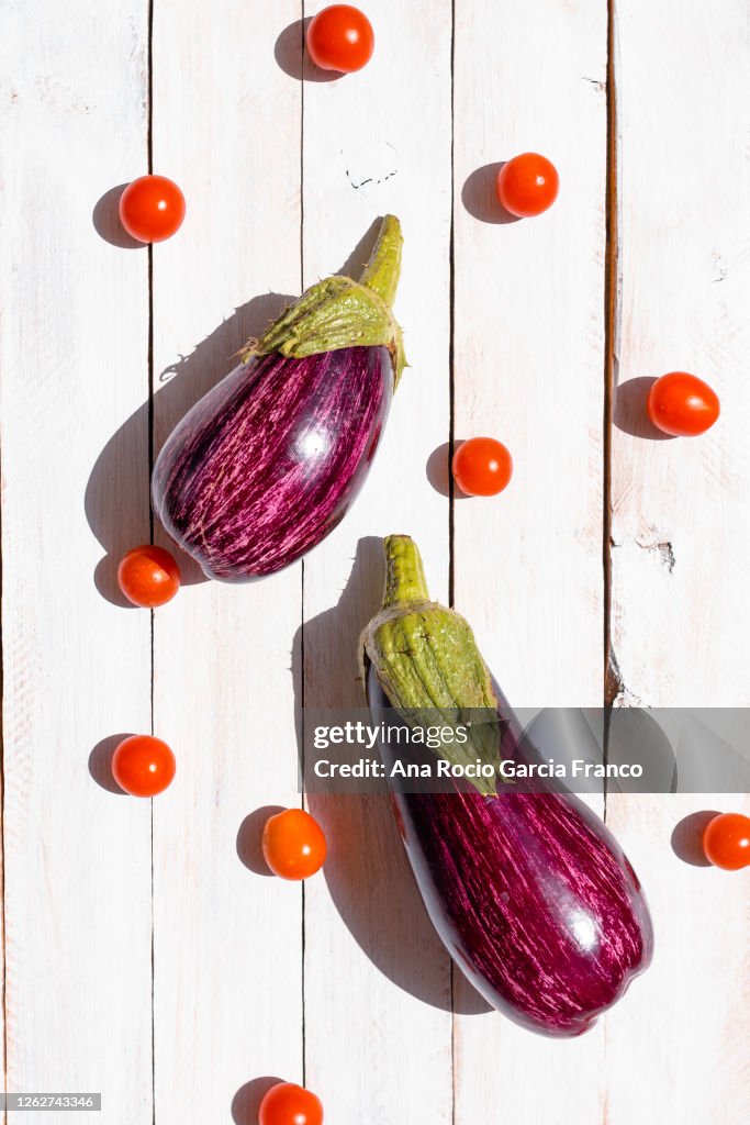 Fresh Eggplants and cherry tomatoes