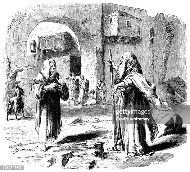 the prophet elijah and the widow of zarephath - widow stock illustrations