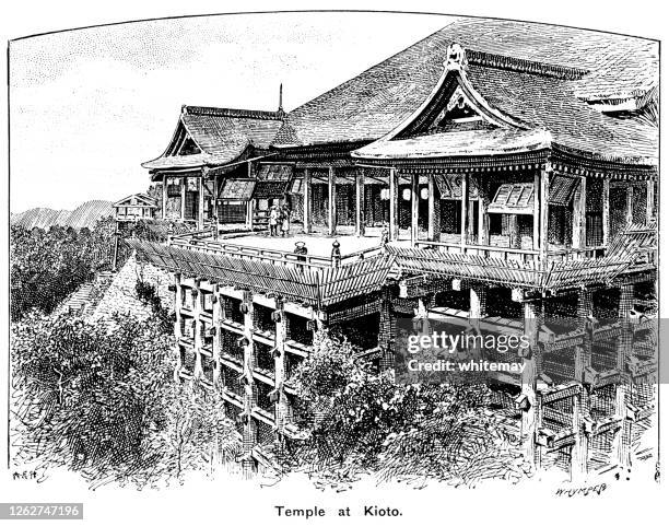 kiyomizu-dera buddhist temple in kyoto, japan - kiyomizu temple stock illustrations