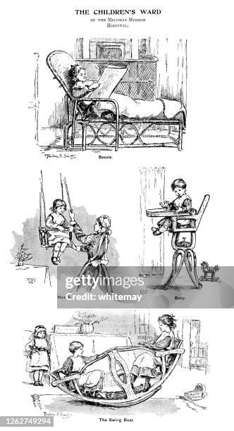 scenes from the new children's ward of the mildmay mission hospital in the late 19th century - shoreditch stock illustrations