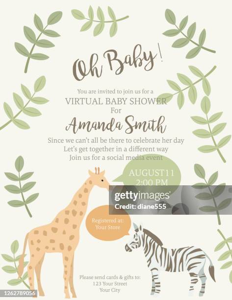 cute giraffe and zebra jungle animals baby shower invitation - baby invitation shower stock illustrations