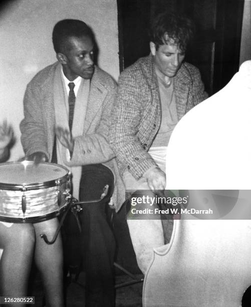 Writer Jack Kerouacjams with the band at The Artist's Club New year's Eve Party on December 31, 1958 in New York City, New York.