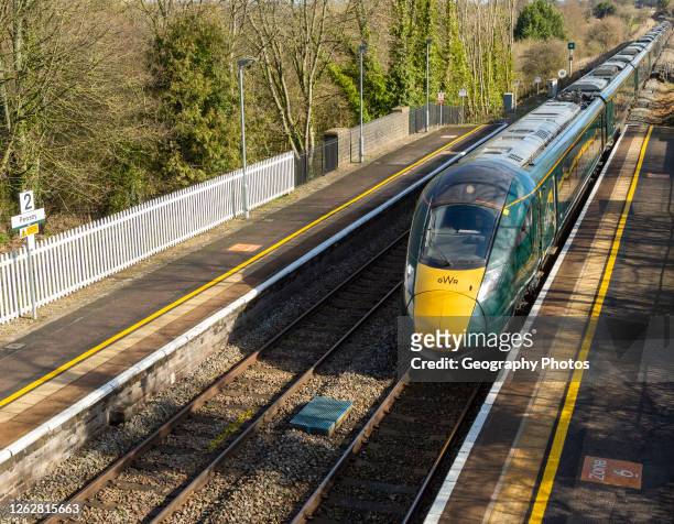 Intercity Express train arriving at platform Pewsey railway station, Wiltshire, England, UK, West Coast Main Line.