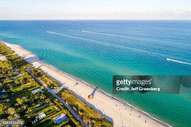 Florida, Miami Beach, aerial view of North Beach coast with residential buildings.