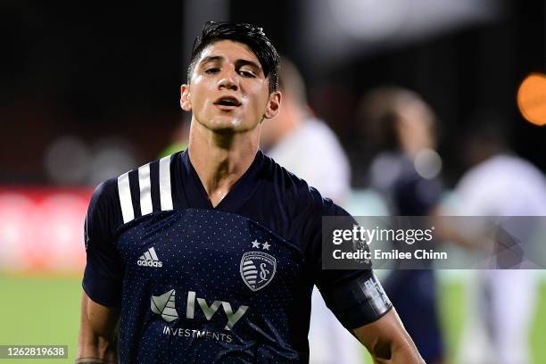 Alan Pulido of Sporting Kansas City reacts during a quarter final match of MLS Is Back Tournament between Philadelphia Union and Sporting Kansas City...