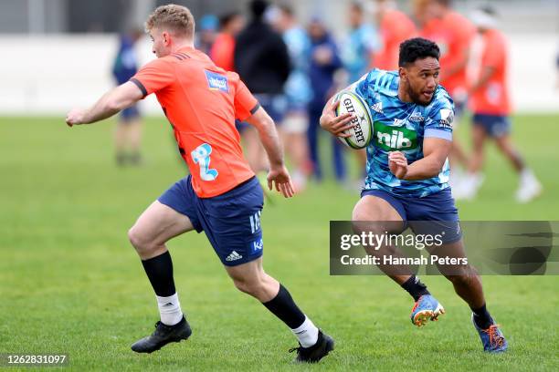 Faiane of the Blues runs through drills during a Blues Super Rugby training session at Alexandra Park on July 31, 2020 in Auckland, New Zealand.