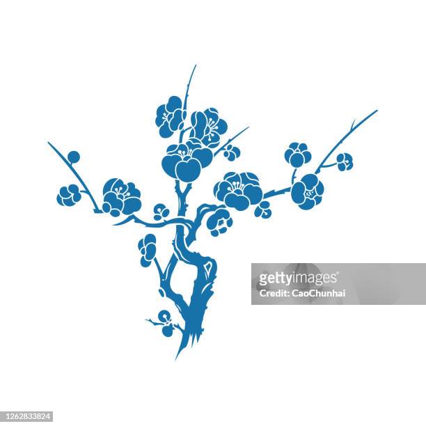 plum blossom(china paper-cut patterns) - east asian culture stock illustrations