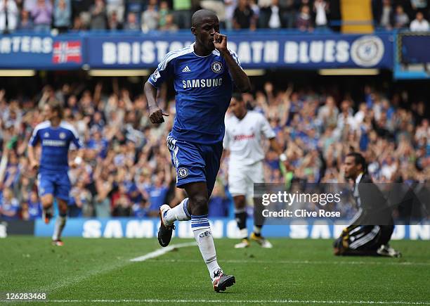 Ramires of Chelsea celebrates as he scores their second goal during the Barclays Premier League match between Chelsea and Swansea City at Stamford...