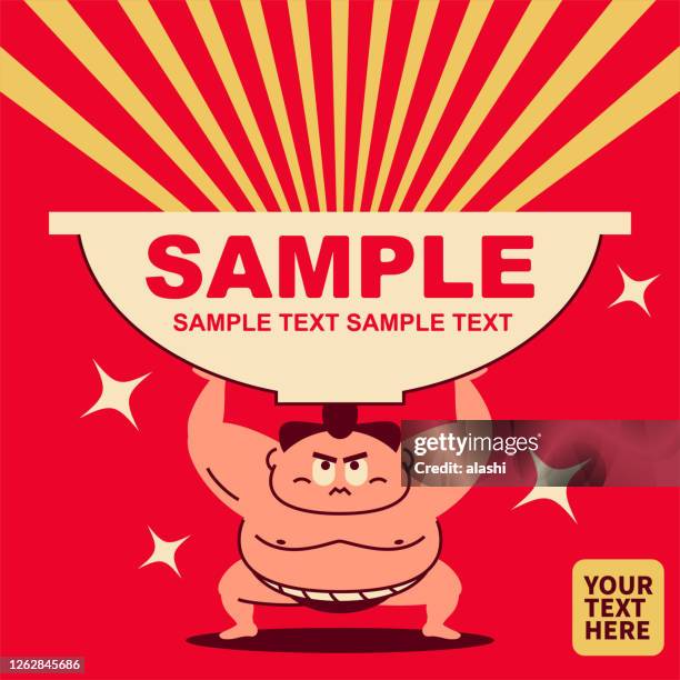 sumo wrestler kauert, arme erhoben, heben einer super großen schüssel - japanischer abstammung stock-grafiken, -clipart, -cartoons und -symbole