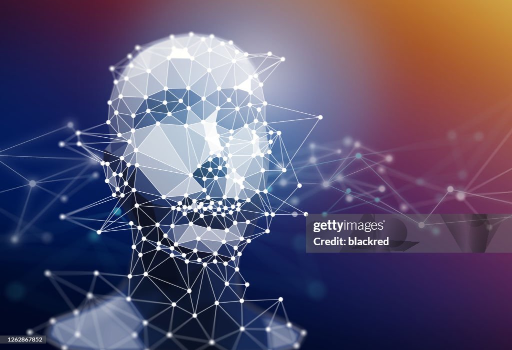 ネットワークグラフィック技術の背景を持つ幾何学多角形人工知能人間の顔
