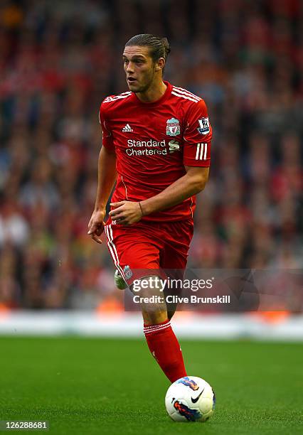 Andy Carroll of Liverpool in action during the Barclays Premier League match between Liverpool and Wolverhampton Wanderers at Anfield on September...