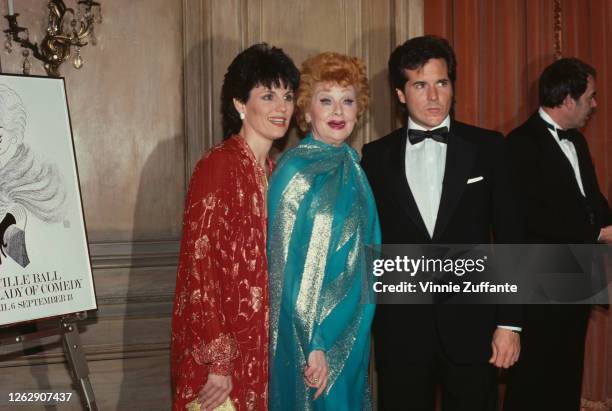 American actress and comedian Lucille Ball with her children during a tribute to her by the Museum of Broadcasting in New York City, April 1984. From...