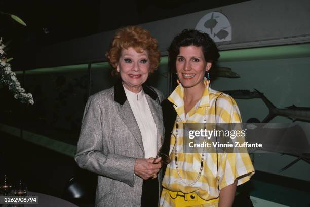 American actress and comedian Lucille Ball with her daughter Lucie Arnaz at the American Museum of Natural History in New York City, for the ABC Fall...