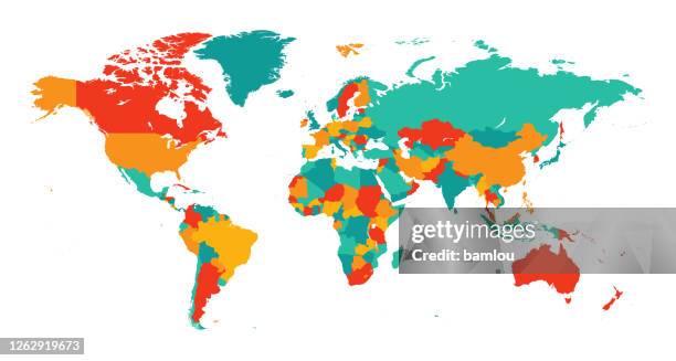 ilustrações, clipart, desenhos animados e ícones de mapa mundo seperate países cores vibrantes - países em desenvolvimento