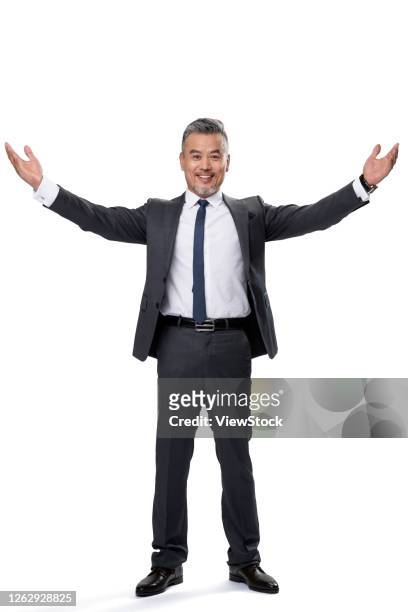 confident business middle-aged and old man with open arms - man outstretched arms ストックフォトと画像