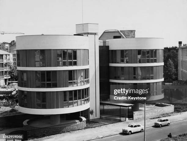 New cylindrical homes in the Via Gavirate in San Siro, Milan, Italy, June 1961. They are known as the Casa a tre cilindri, and were designed by...