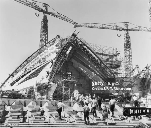 The Sydney Opera House under construction at Bennelong Point in Sydney, Australia, 22nd January 1965. It was designed by Danish architect Jorn Utzon,...
