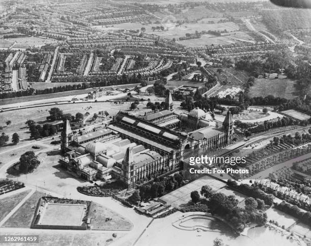 An aerial view of Alexandra Palace in Haringey, London, circa 1931.