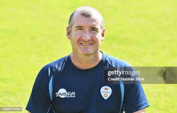 Coach, Mal Loye of Derbyshire poses for a portrait during the annual photocall day at Repton School on July 31, 2020 in Derby, England.