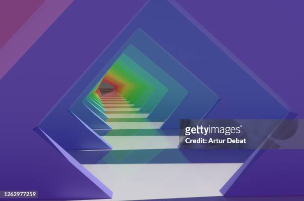 colorful futuristic corridor background with nice geometric frame pattern. - colors of rainbow in order 個照片及圖片檔