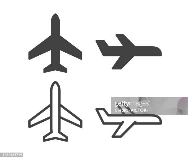 illustrazioni stock, clip art, cartoni animati e icone di tendenza di aeroplano - icone illustrazione - aeroplano