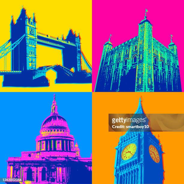 london buildings and icons - when britain went pop stock illustrations