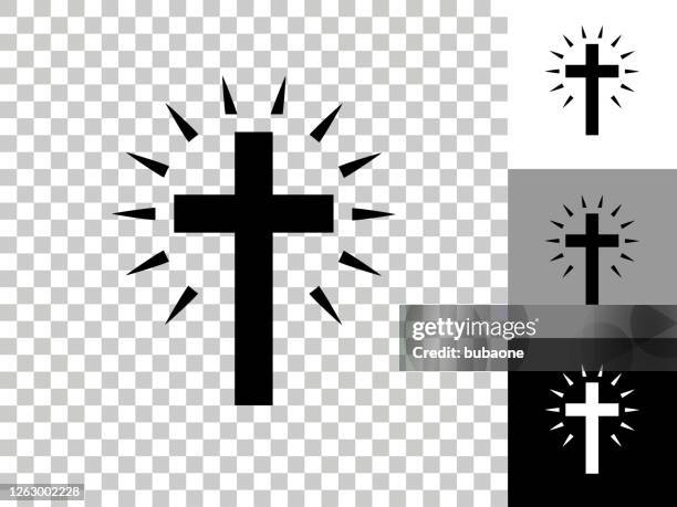 christian cross icon on checkerboard transparent background - cross icon stock illustrations
