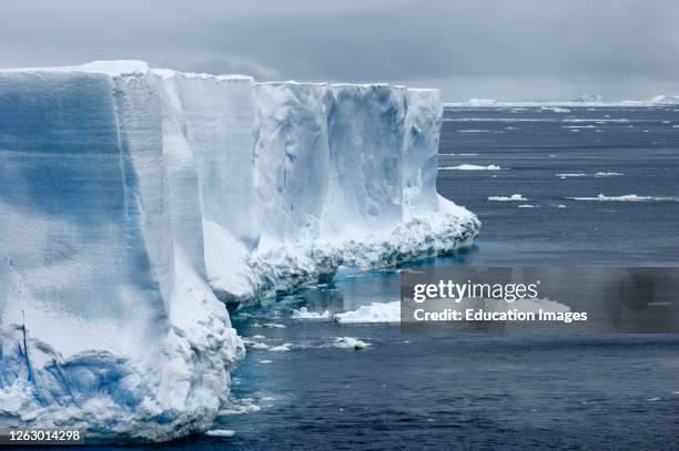 Side of huge tabular iceberg Weddell Sea near Snow Hill Island, Antarctica.