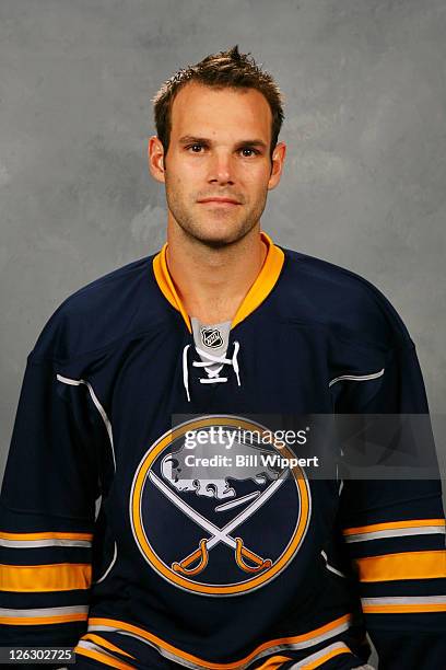 Paul Gaustad of the Buffalo Sabres poses for his official headshot for the 2011-2012 season on September 16, 2011 at the First Niagara Center in...