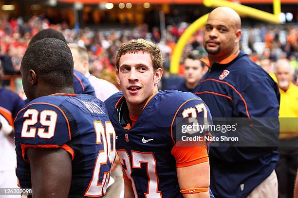 Ross Krautman the kicker for the Syracuse Orange with the game winning overtime kick against the Toledo Rockets during the game on September 24, 2011...