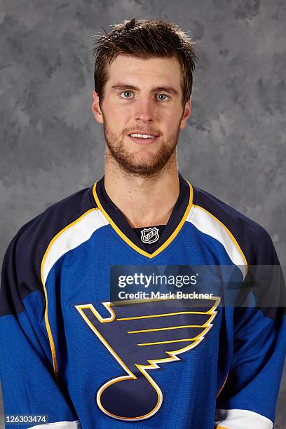 Alex Pietrangelo of the St. Louis Blues poses for his official headshot for the 2011-2012 NHL season on September 16, 2011 at the Ice Zone in St....